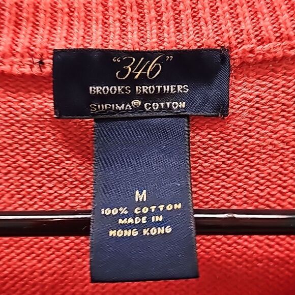 Brook Brothers 346 Supima Cotton V Neck Sweater, Size Medium, Coral Orange/Pink - Picture 7 of 7